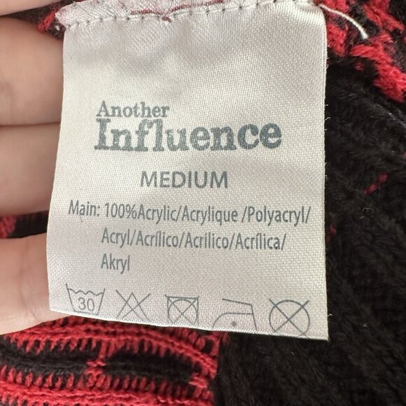 Another Influence Men’s Red Plaid Crew Neck Knit Sweater Size Medium Casual - Picture 5 of 6